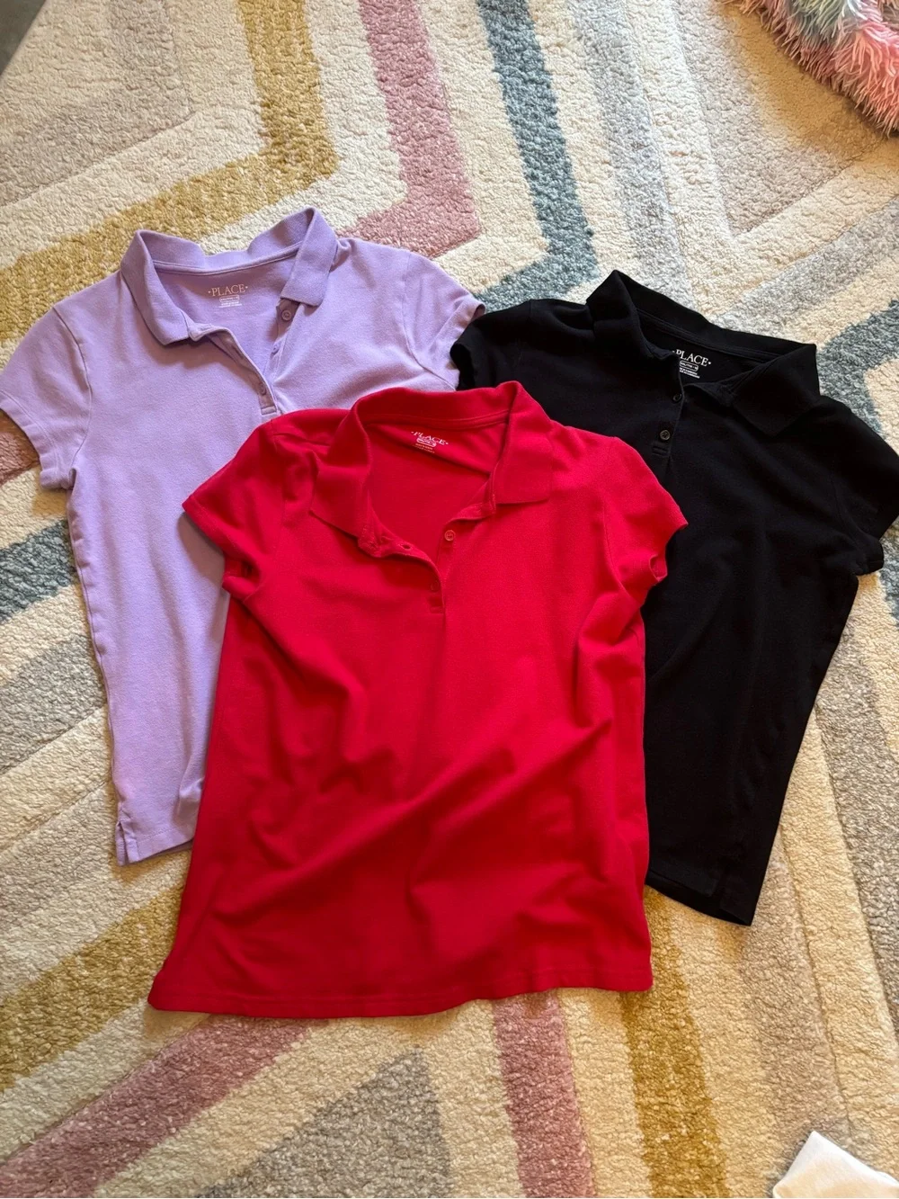 The Children's Place Polo Shirt Trio - Red, Lavender & Black
